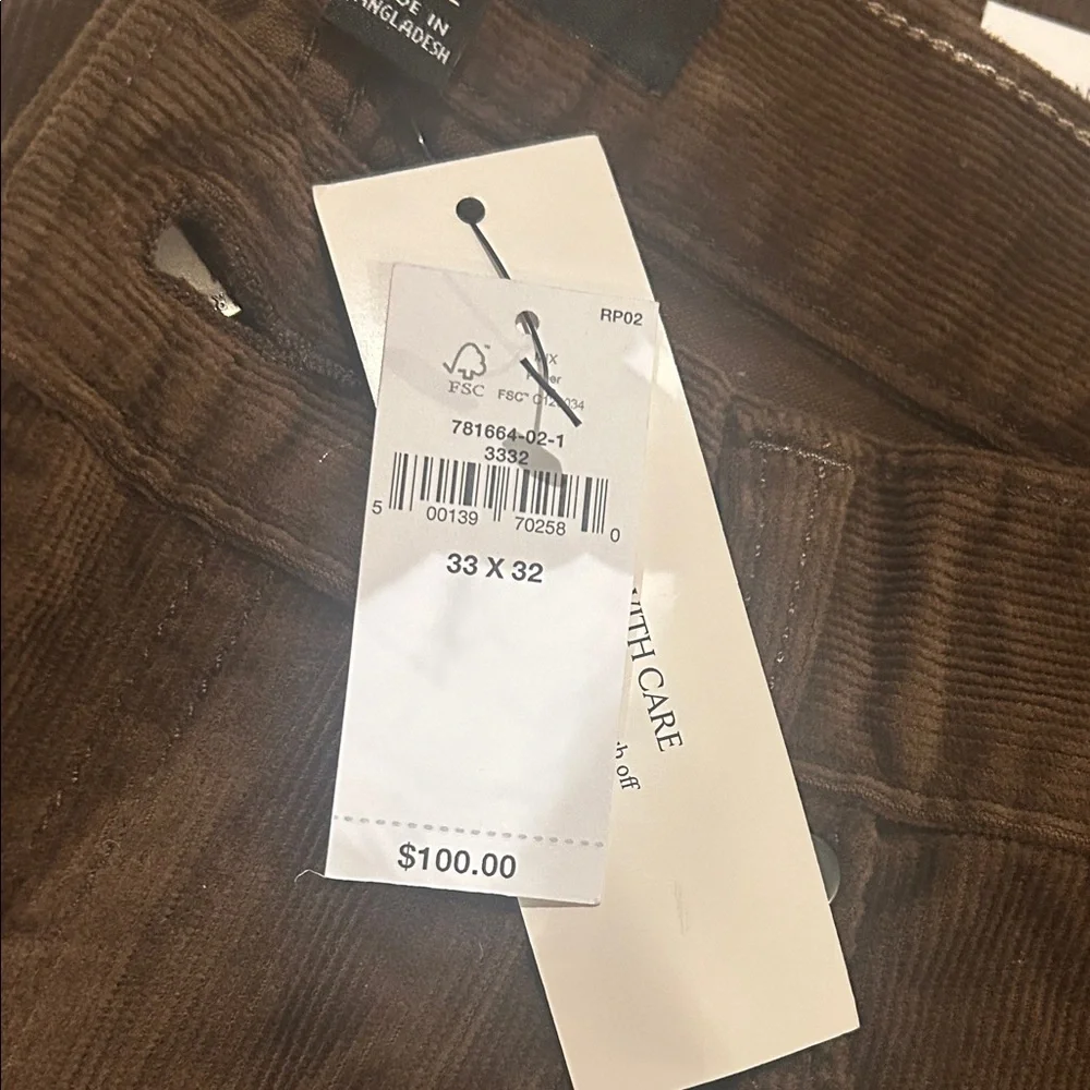 Banana Republic Brown Corduroy Travel Slim Pants NWT 33x32